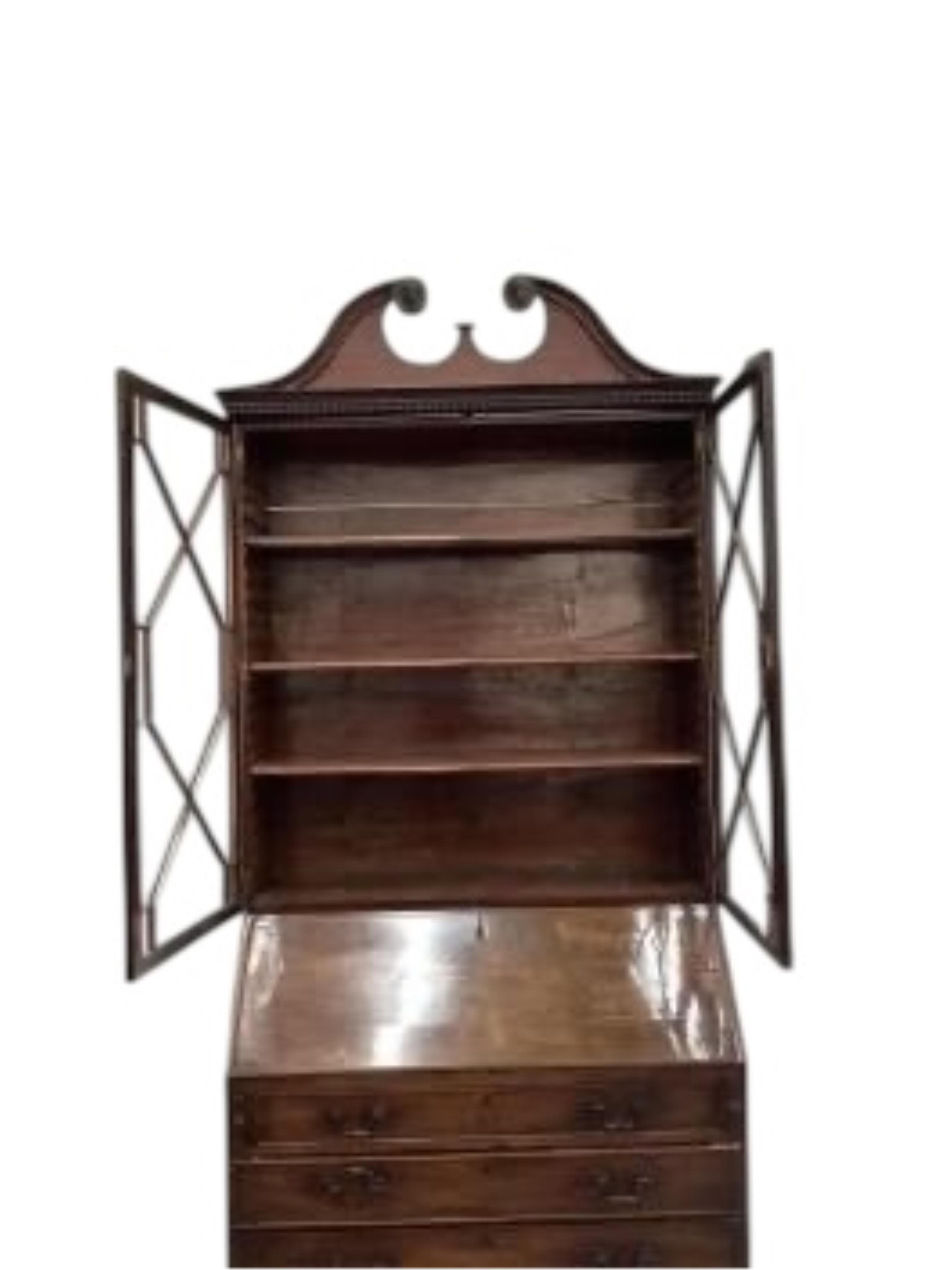 A George III mahogany bureau bookcase, width 108cm, depth 57cm, height 238cm